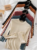2023 women thick sweater pullovers khaki casual autumn winter button o-neck chic sweater female slim knit top soft jumper tops - Image 2