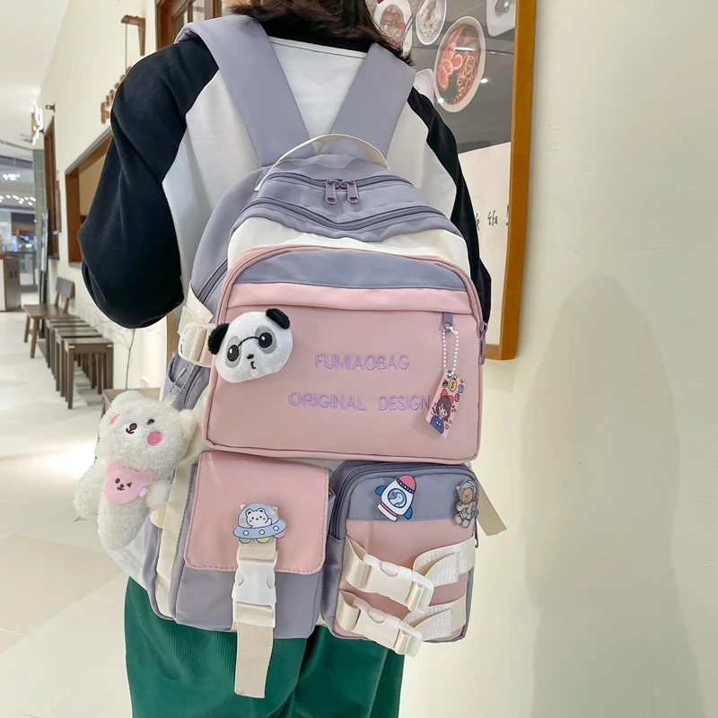 Trendy Lady Kawaii College Backpack Fashion Female Badge Pin Laptop Student Bags Cute Girl Travel Backpack Book Women School Bag