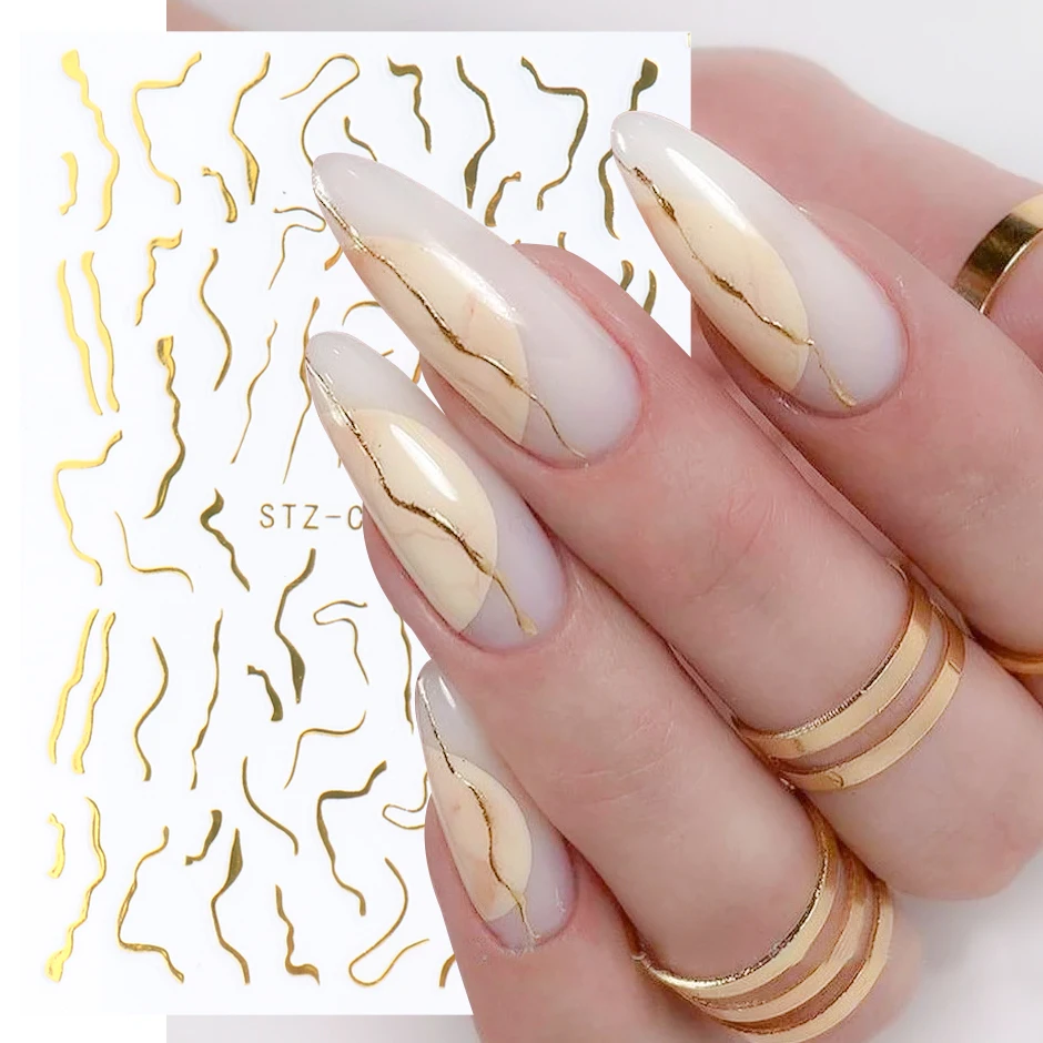 3d Metallic Golden Marble Line Nail Stickers Striping Tape Winter Manicure  Charm Nail Design Decor Art Decals Foils Glstz-cs067 - Stickers & Decals -  AliExpress