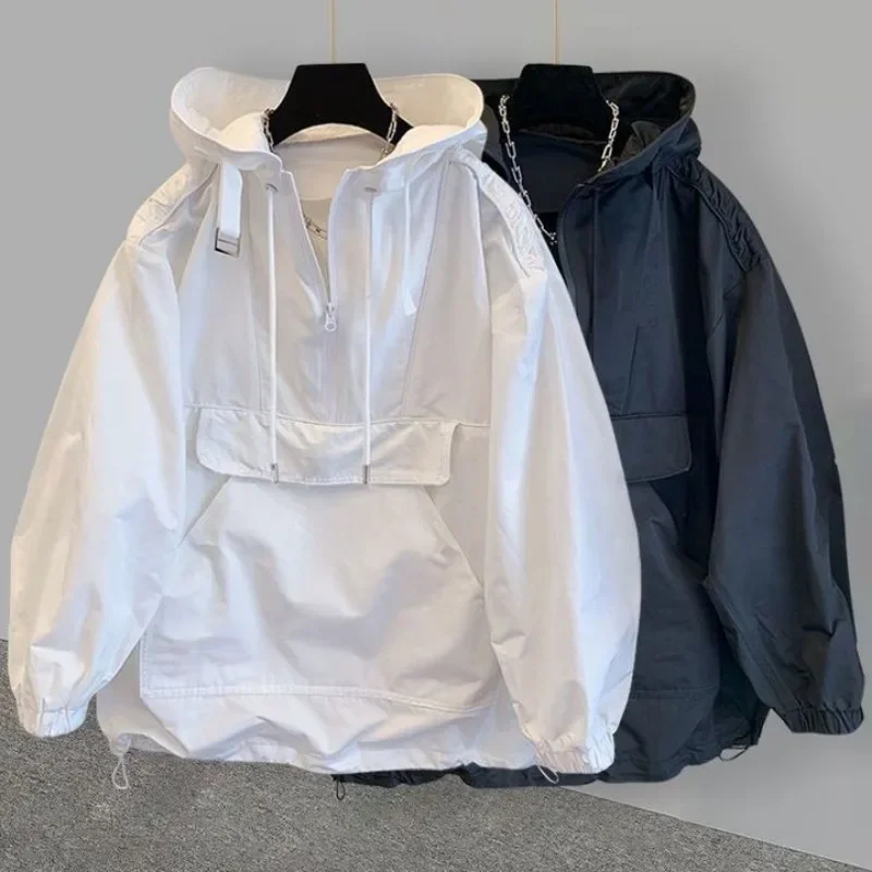 Vintage Black Windbreaker Jacket Women Sweatshirts Korean Fashion Techwear Streetwear Anorak Oversize Harajuku Style