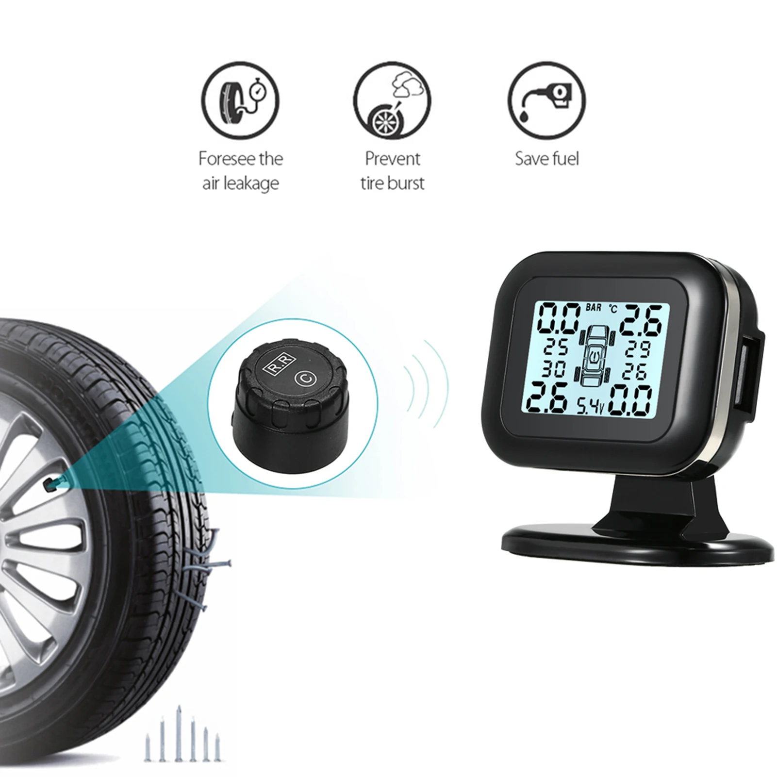 TPMS Ÿ̾ з ͸ ý,  ǽð LCD ÷, 4 ܺ , ˶ 