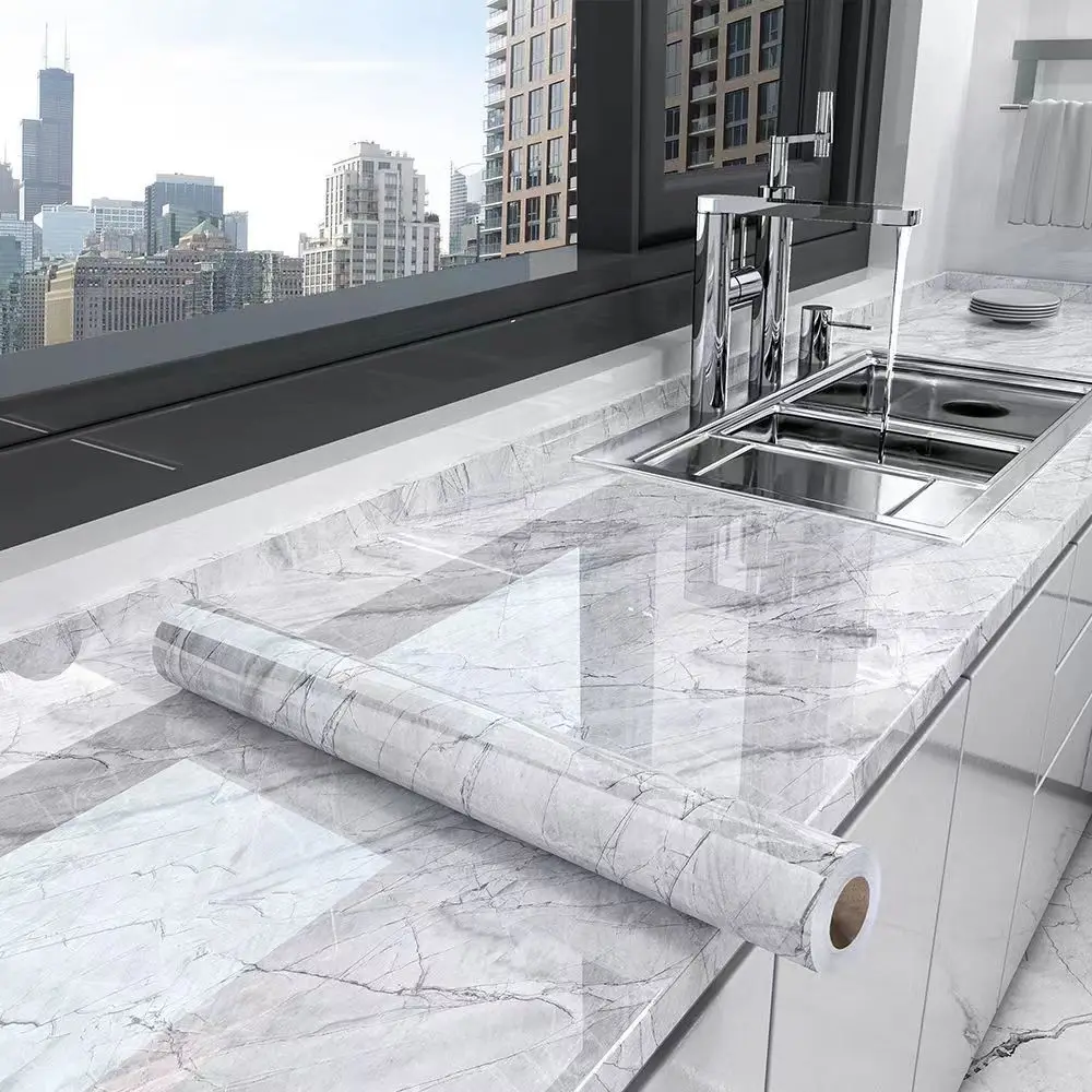 40cm Marble Kitchen Oil-Proof Film Stove Waterproof Self-Adhesive Wallpaper Countertop Cabinet Renovation Tile Wall Stickers 5
