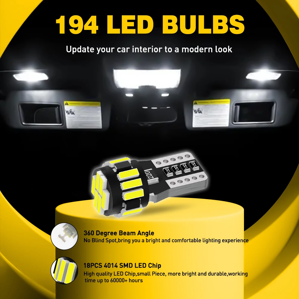 AUXITO LED ĵ W5W LED 194 168 5W5 LED ڵ ׸   ȣ , Ÿ ڷѶ ķ ֻ, T10, 4 , 2 