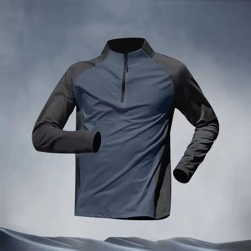 thumbnail image 1 of Camiseta deportiva de secado rápido de primavera y otoño, manga larga, cuello con cremallera, media cremallera, ropa de entrenamiento atlético para atletismo para hombres, 1 of 5