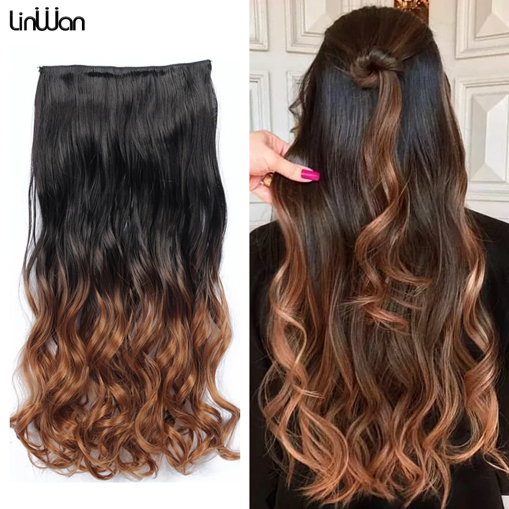 

Synthetic Long Wavy 5 Clips Hair Extensions 22Inch Clip On Hair Extensions High Tempreture Natural Fake Hair For Women