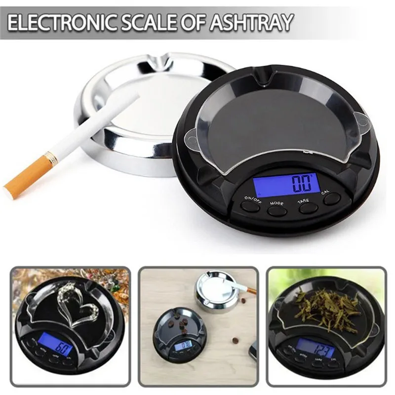 Electronic Digital Pocket Scale Ashtray Jewelry Gold Diamond Food Tea Weighing LCD Display With Blue Backlight Portable Scales