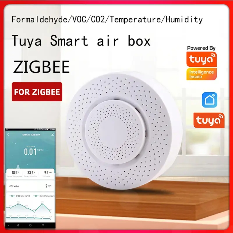 Tuya Zigbee/WiFi Air Quality Sensor Smart Air Box CO2 Meter Formaldehyde VOC Temperature Humidity Sensor Via Alexa Google Home