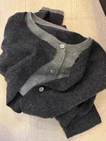 Fake two 100% pure cashmere sweater cardigan dark grey high-grade wool knit coat top - Image 5