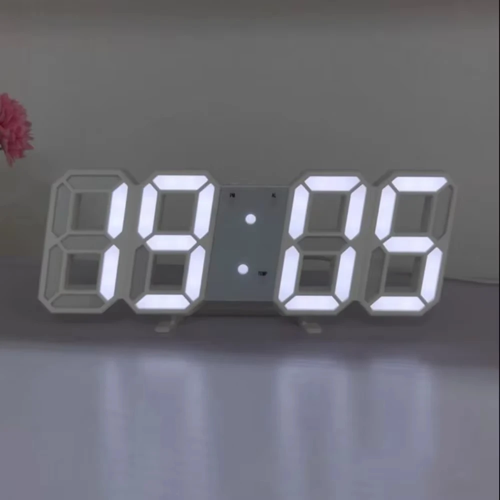 LED Digital Clock Wall Clock Digital Alarm Modern Kitchen Electronic Smart 3D USB Power Supply Time Date Temperature Display Desktop Bedroom