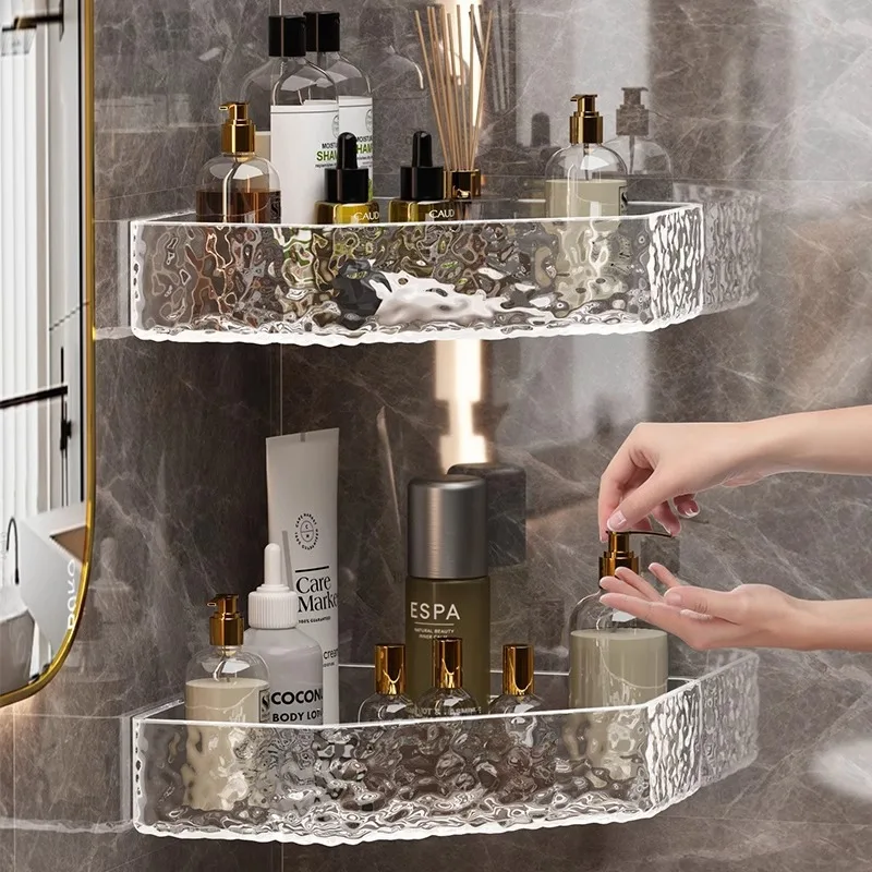 Mensola angolare per montaggio a parete, design ghiacciaio angolare, mensola da bagno, organizer per shampoo, sapone, doccia, caddy, accessori per il bagno - immagine 3