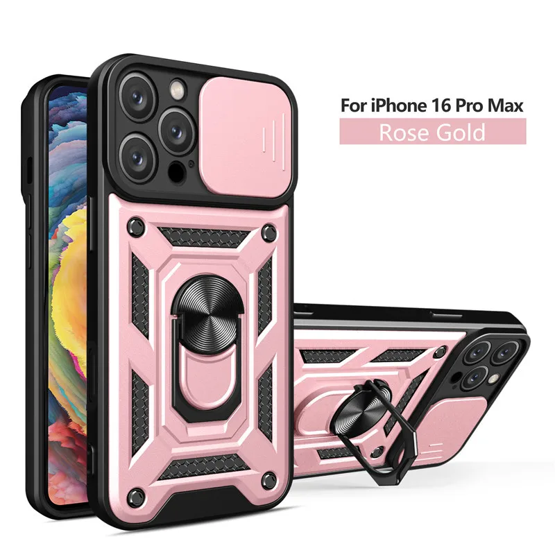 Military Grade Bumper Armor Case with Ring Cover and Slide Lens Protector