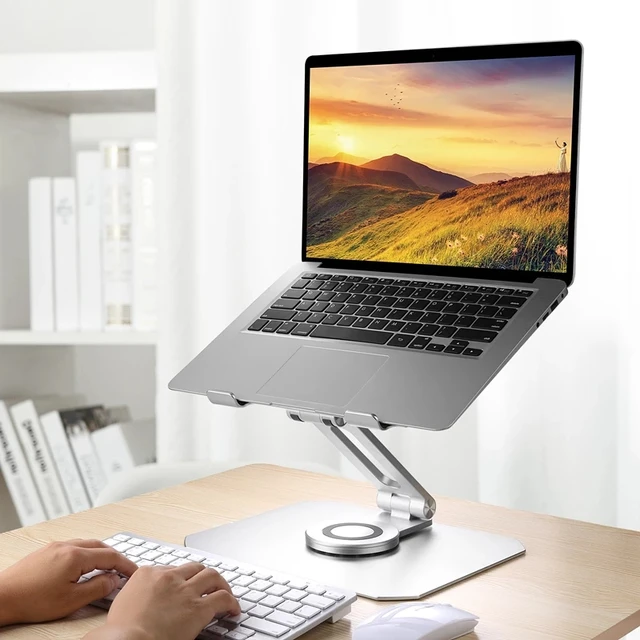 Adjustable Laptop Stand with 360 Rotating Base Ergonomic Aluminum Laptop Riser Holder Foldable for MacBook / All Laptops 10-17" 4