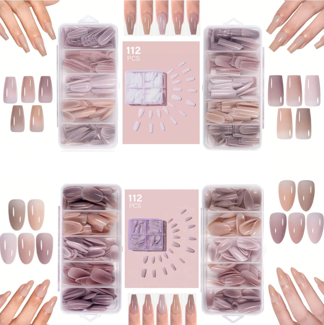 5-Color Short Coffin Nail Tips Set