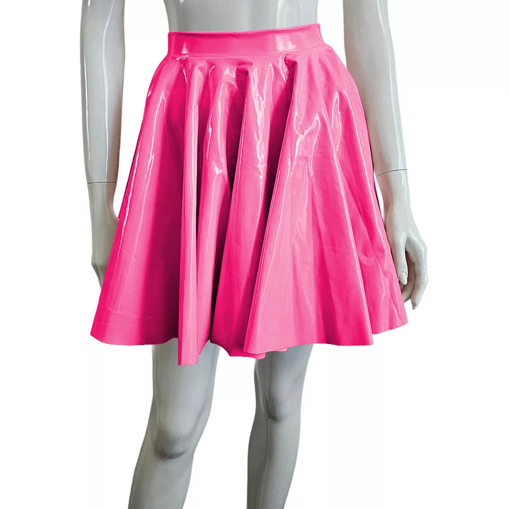 Plus Size Sweet Girl A-Line Goth Skirts Casual PVC Bottoms High Waist Faux Latex Slim Fit Mini Skirt Women Solid Sexy Club Skirt