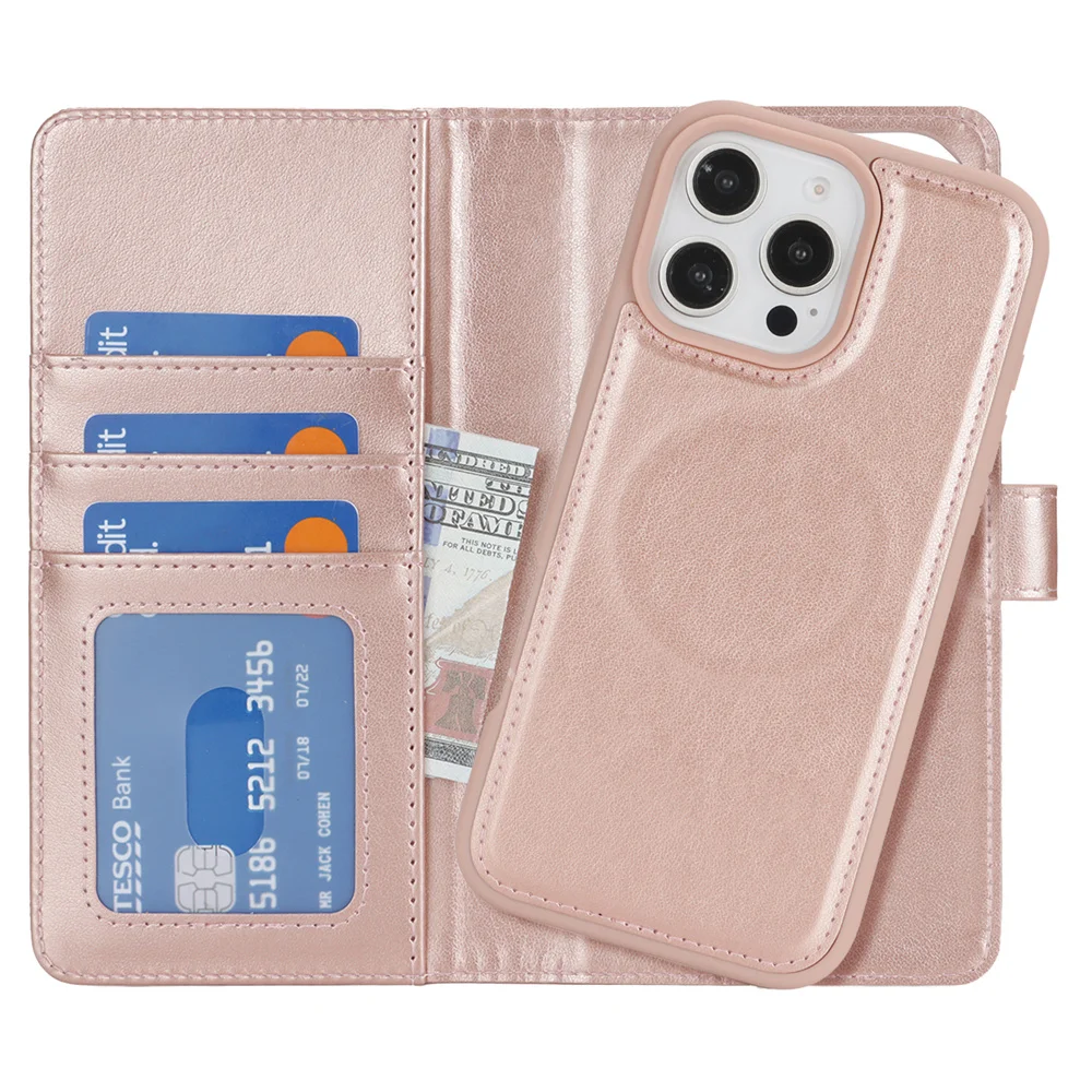 Luxury 2-in-1 Detachable MagSafe Wallet Case with Wireless Charging and Magnetic Flip Cover