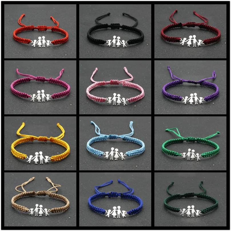 Lucky Red String Bracelets for Family Dad Mom Daughter Son Stainless Steel Braided Adjustable Charm Bracelet Women Men Jewelry