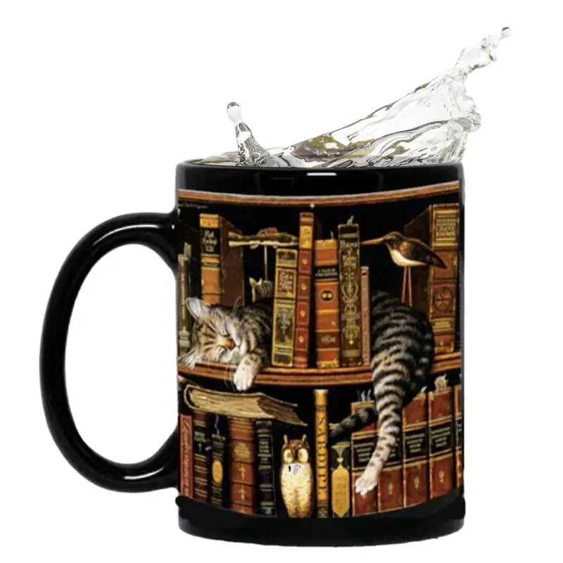 

Book Coffee Mug Library Bookshelf Cup For Book Lovers Bookish Black Mug With Librarian Club And Bookworm Design 350ml Coffee Tea