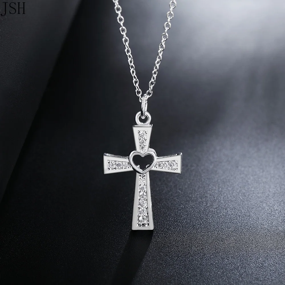 Silver Necklace Jewelry Cross Fashion crystal Cute Pretty charm 925 18inches 