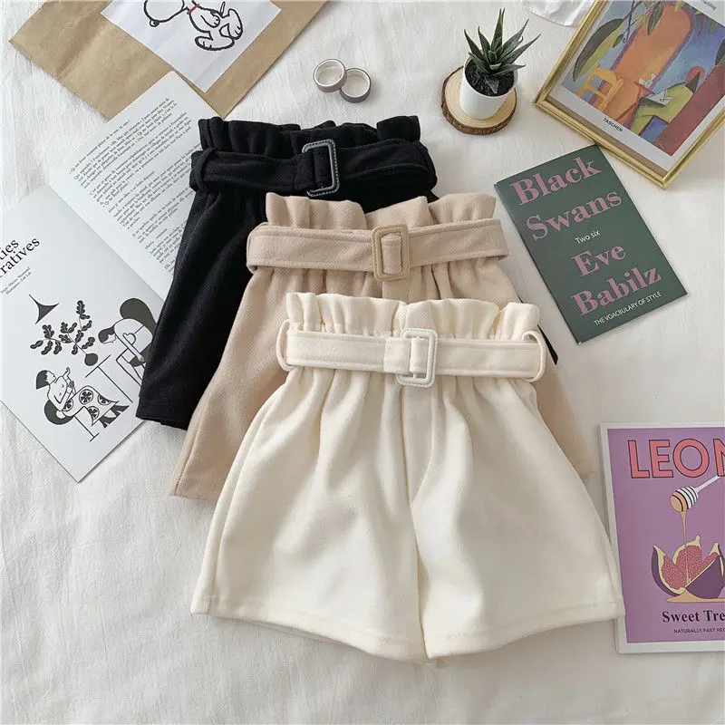 Korea Woolen Shorts Women Solid Loose All-match Korean Style Leisure Popular Ladies Trendy Simple Daily Elegant