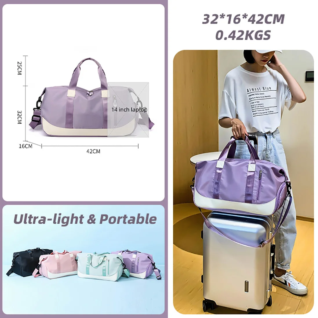 Large Capacity Sport Gym Durable Dry Wet Separation Women Men Travel Overnight Duffel Duffle Crossbody Bag Handbag Shoe Pocket