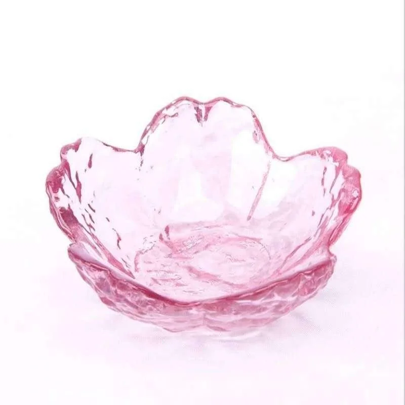 Mini Japanese Cherry Blossom Shape Glass Dish Sauce Bowl Kitchen Seasoning Plate Ice Cream Fruit Dessert Flower Bowl Tableware