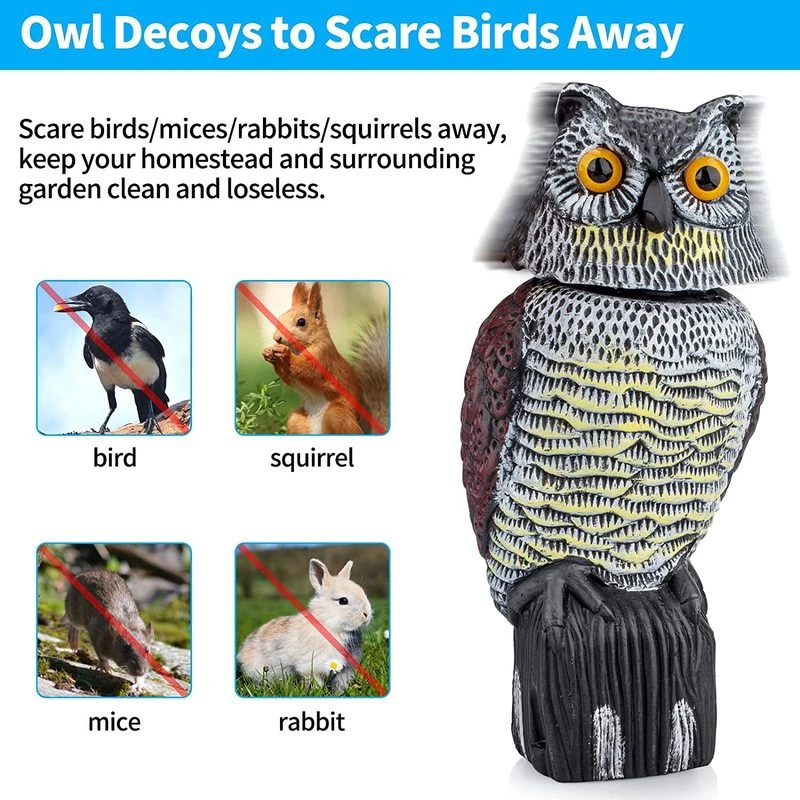 Owl Statue Fake Owl Bird Scarecrow Decoy Owl Decoys To Scare Birds Away with Sound Nature Enemy