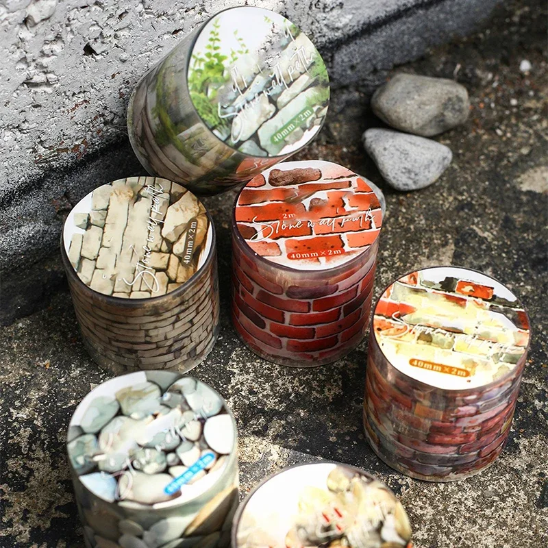 Mr. Paper, 200cm/roll, Stone Wall Path PET Sticker Tape, Collage Scrapbook Notebook Diary Stationery Sticker 2