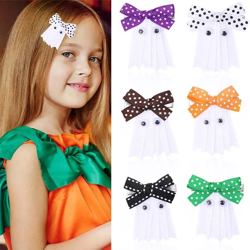 

Oaoleer Halloween Ghost Hair Bow with Clips For Baby Girls Cute Handmade Bowknote Hairpin Cosplay Headwear Kids Hair Accessories