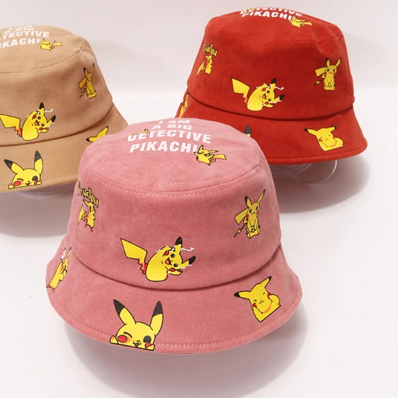 

Pokemon Anime Pikachu Children Cartoon Wide Brim Cotton Fisherman Cap Basin Hat Pink Red Kawaii Boy Girl Baby Birthday Gifts