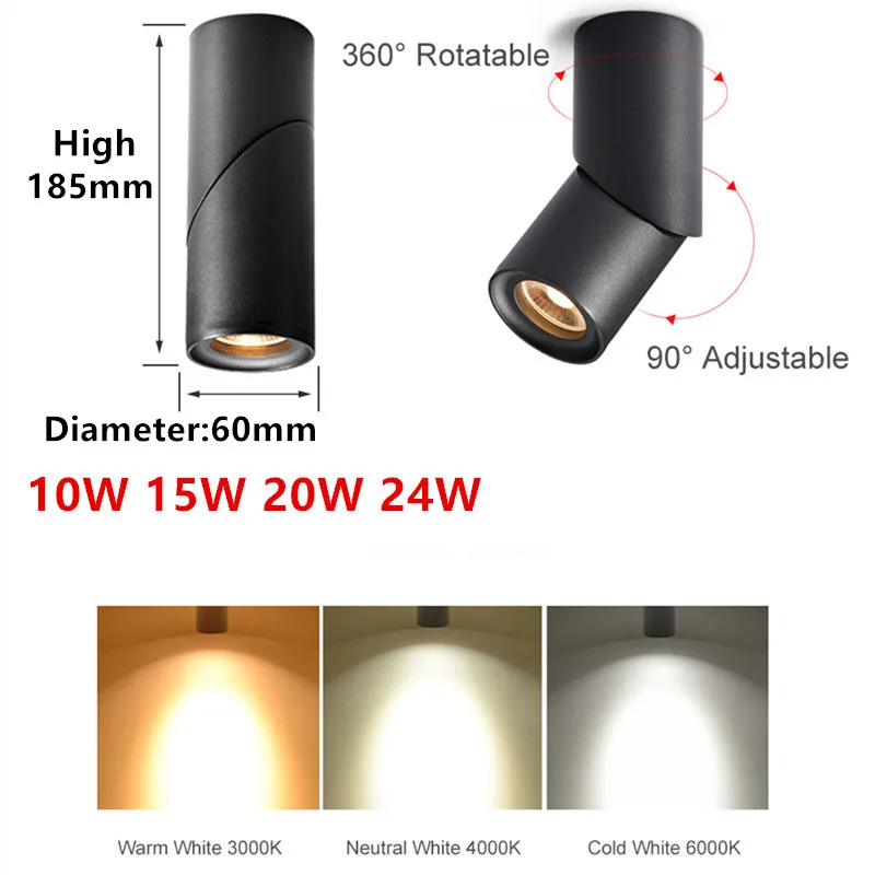New 10W 15W 20W 24W Rotating Folding LED Downlights Surface Mounted Dimmable COB Ceiling Lamp Anti Glare Spot Light AC110V-240V