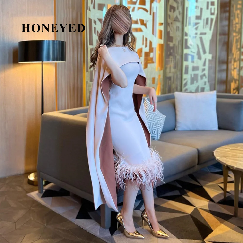 

HoneyedStrapless Feathers Pleat Sleeveless Mermaid Long EveningDress Tea Length Sweep Train Elegant Formal Prom Gown New In 2023