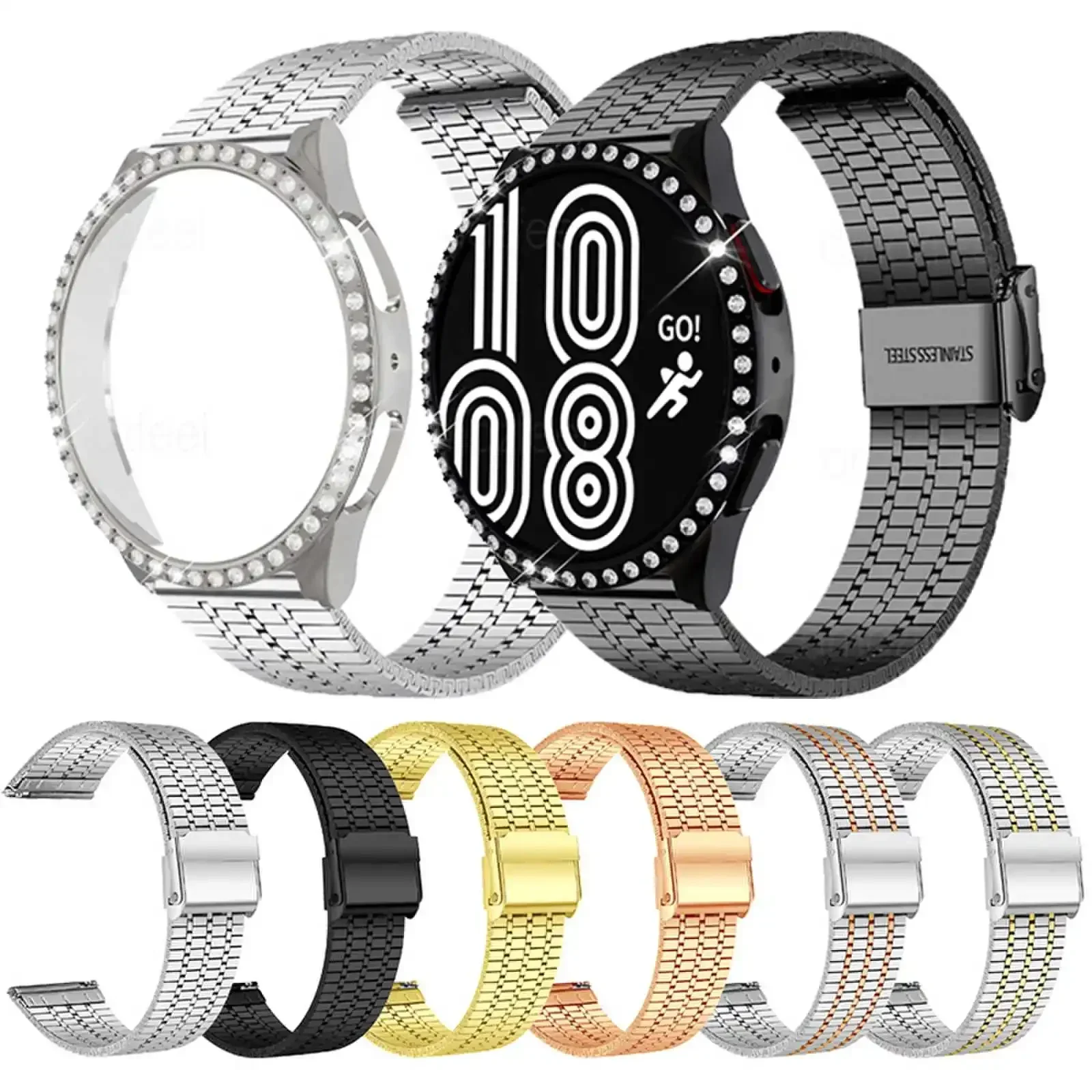 

For Samsung Galaxy Watch 4 5 6 40mm 44mm Strap Diamond Cover Protector For Galaxy Watch 4 40mm 44mm Stainless steel Bracelet