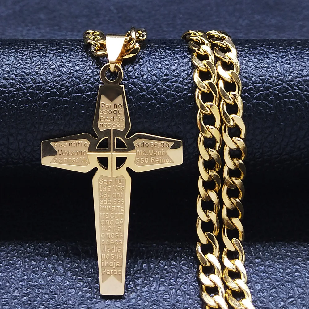 COLLANA CIONDOLO GRANDE croce oro Gesù dorato 18k acciaio inox donna uomo  EUR 36,90 - PicClick IT