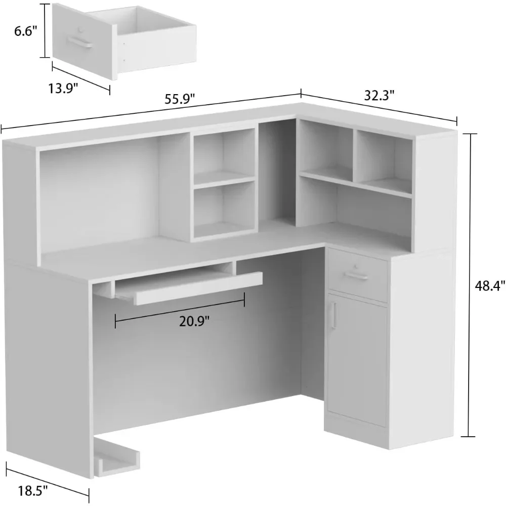 LShaped Reception Desk Counter Table with Lockable Drawers&Storage Shelves,Private Workstation for Salon Reception Room Checkout 2
