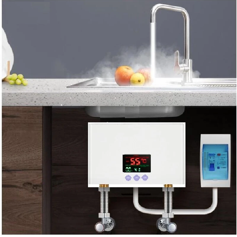 110V 220V Instant Water Heater Bathroom Kitchen Wall Mounted Electric Water  Heater LCD Temperature Display with Remote Control