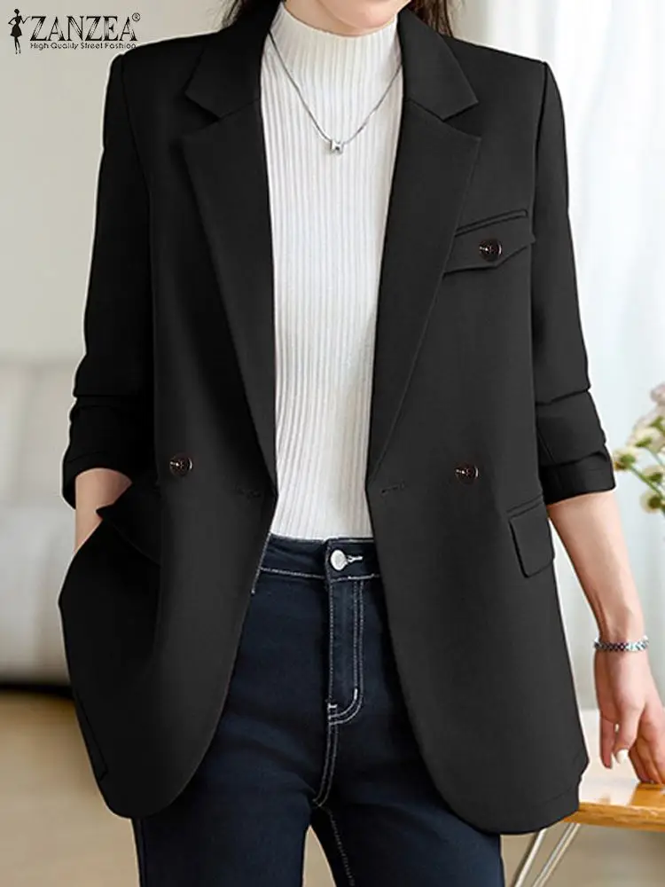 Women Autumn OL Work Blazer Suits Elegant Long Sleeve Solid Coats ZANZEA Fashion Lapel Neck Buttons Down Jackets Streetwear