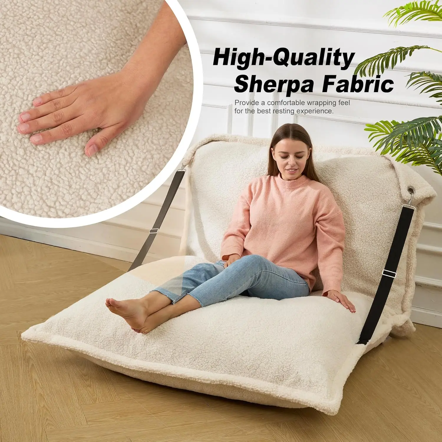 Giant Bean Bag Chair, Bean Bag Sofa with Adjustable Backrest, Bed with Filling and Detachable Sherpa Cover, La