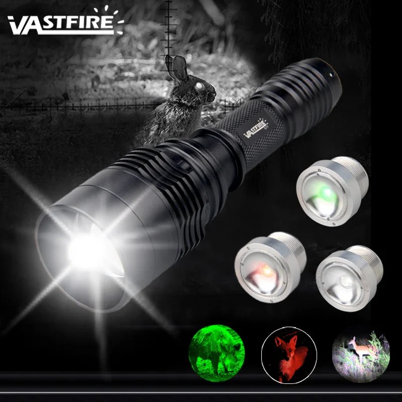 Description Picture 5 of itemTactical Red+Green+White Flashlight XPE LED Torch Powerful Night Hunting Light with Rifle Scope Mount Power by 18650 Battery