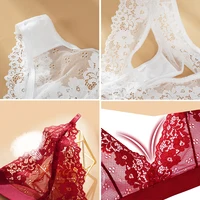 Ensemble de soutien-gorge en dentelle Sexy pour femmes, Lingerie Ultra-fine, slip Transparent sans fil, sous-vêtements intimes respirants et exotiques, été 5
