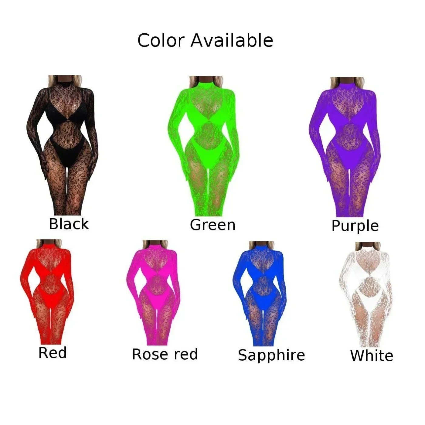 Women Sexy Fishnet Long Sleeve Bodysuit Hollow Out Backless Full Body Stockings Mesh Romper Club Jumpsuit See-Through Tights Women Underwear Sexy Lingerie Women Jumpsuit