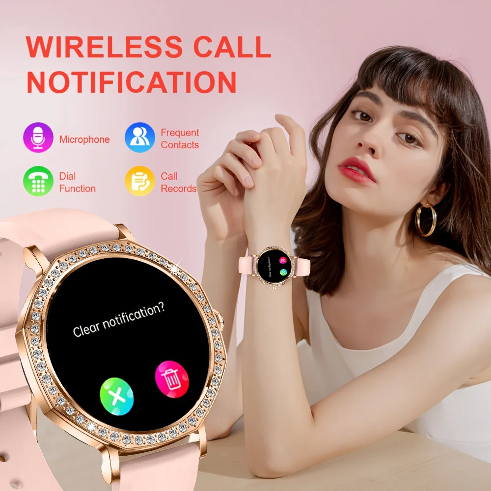 새로운 패션 여성용 스마트워치 AMOLED HD 스크린 블루투스 통화 IP68 방수 안드로이드 및 iOS에 적합 여성용 스마트워치