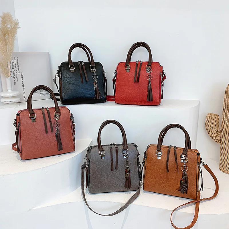 New Retro Women's Tassel Design Handbag Simple and Casual Tote Bag Large Capactiy Ladies Sling Shoulder Crossbody Bag