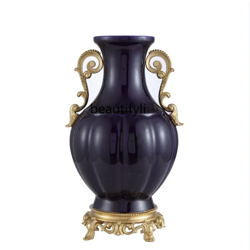 

American Style Treasure Hand-Painted Ceramic Vase Flower Flower Arrangement Decoration Living Room Villa Hotel Furnishings