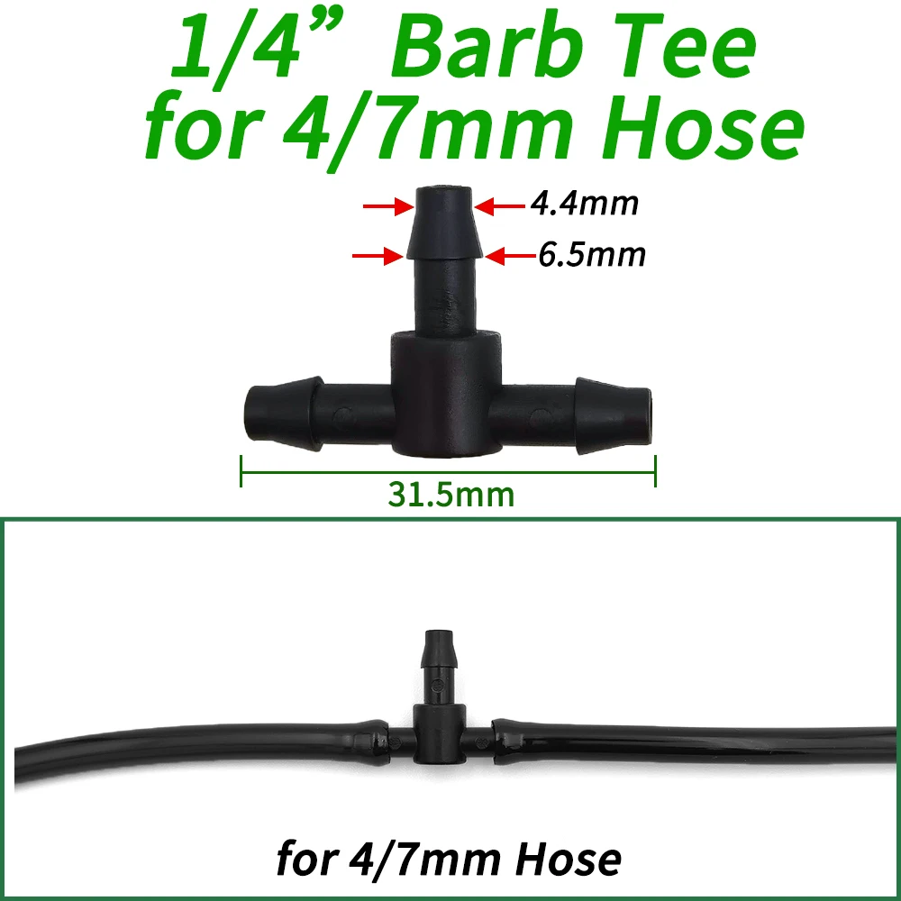 4/7mm Hose Dripper Water Tee Connector Plastic Barbed 1/4