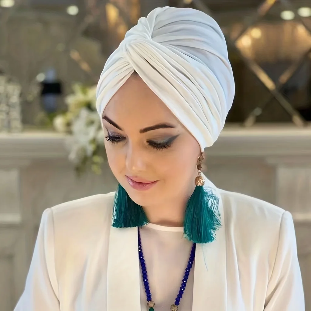 Elegant Crossed Knotted Turban Cap Solid Color Head Wraps