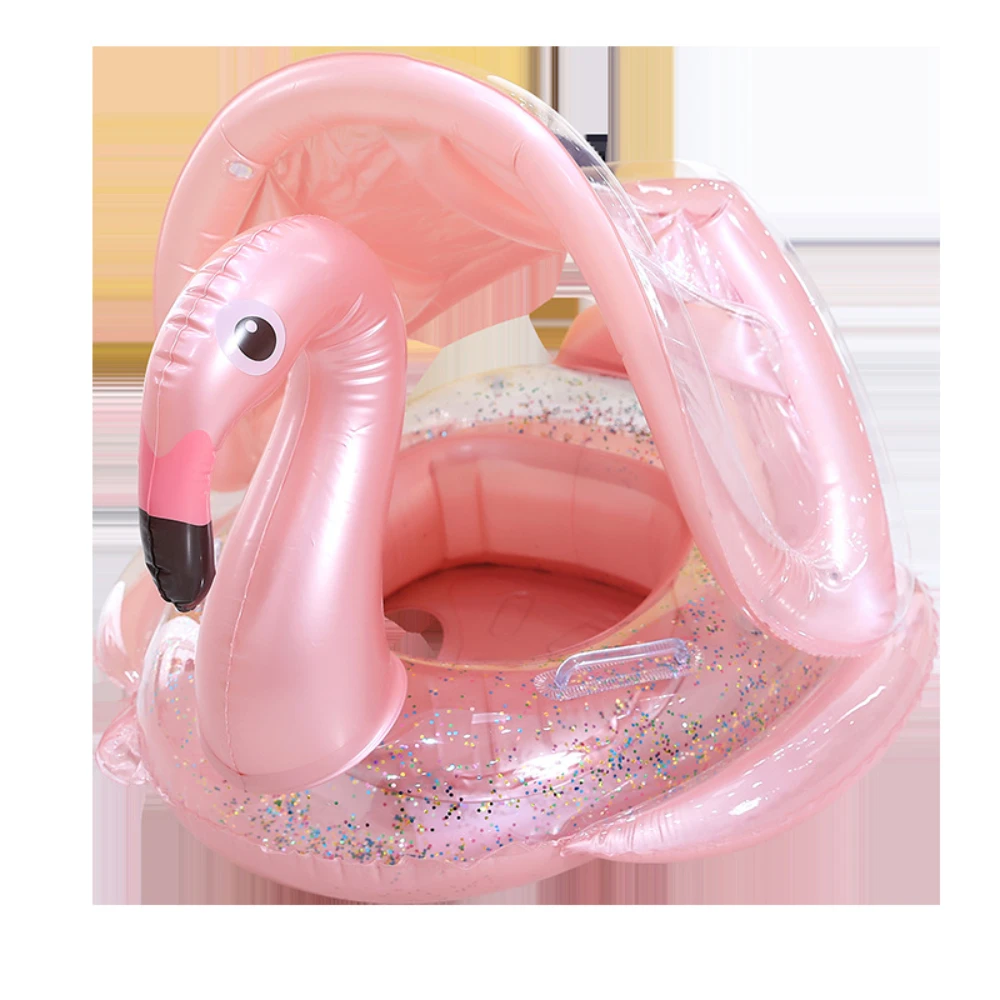 Flamingo Swimming Circle Baby Infant Float Pool Swimming Ring With Sunshade Floating Seat Summer Beach Pool Party Toys