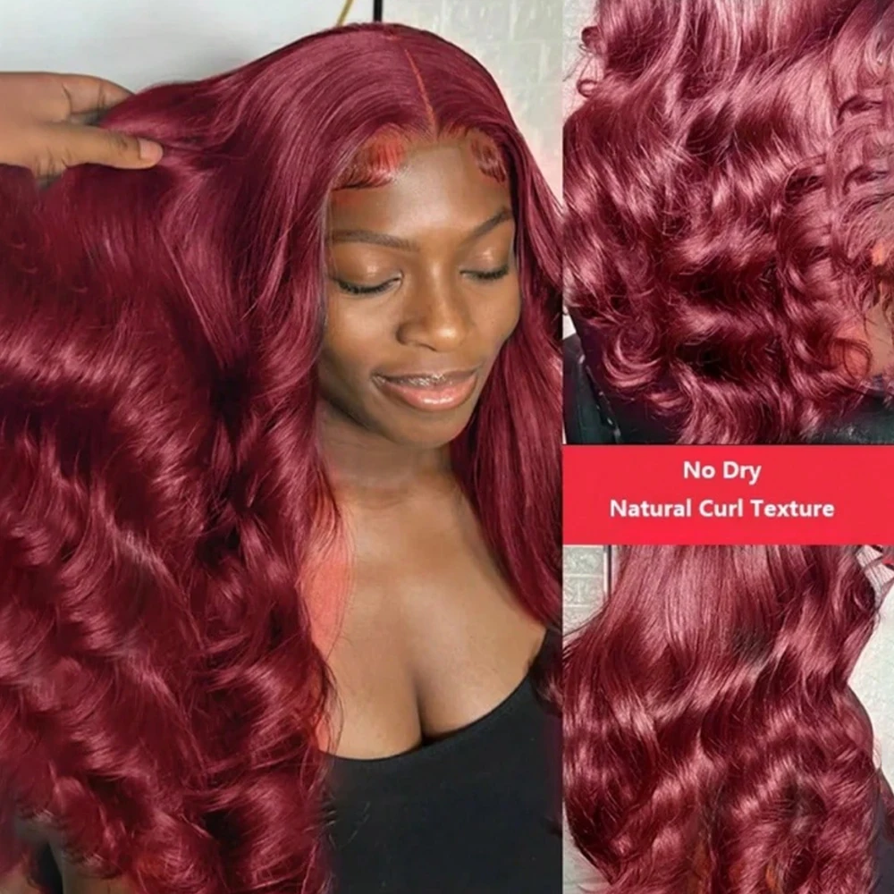 30Inch 99J Burgundy Lace Front Wig Human Hair 13X4 Body Wave 99J HD Lace Front Human Hair Wig Pre-Plucked Baby Hair 200% Density