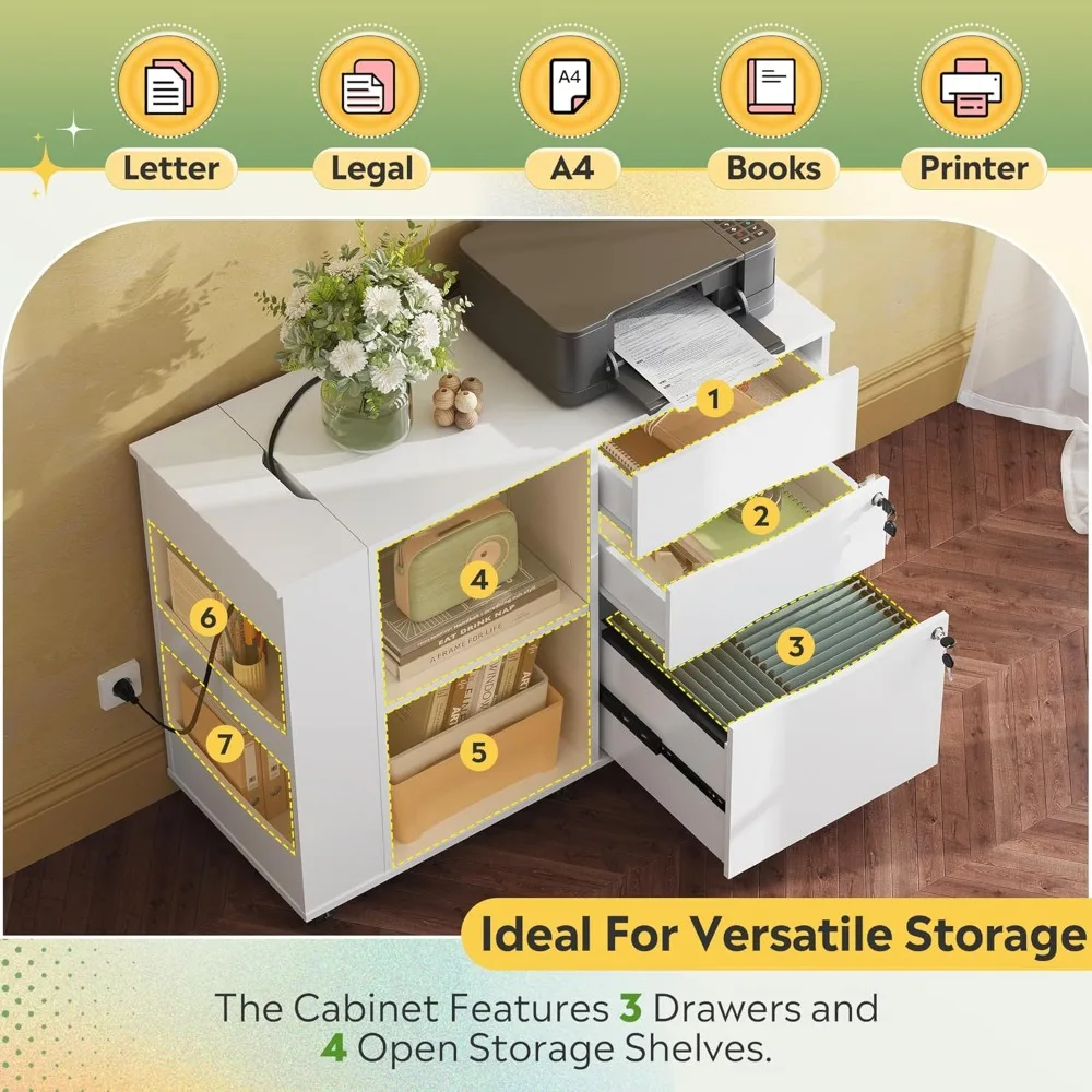 DEVAISE File Cabinet with Lock, 3 Drawer Rolling Mobile Lateral Filing ...