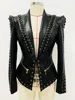HIGH QUALITY Newest Fashion 2024 Designer Jacket Women's Rope Lacing Up Slim Fitting Leather Blazer 2