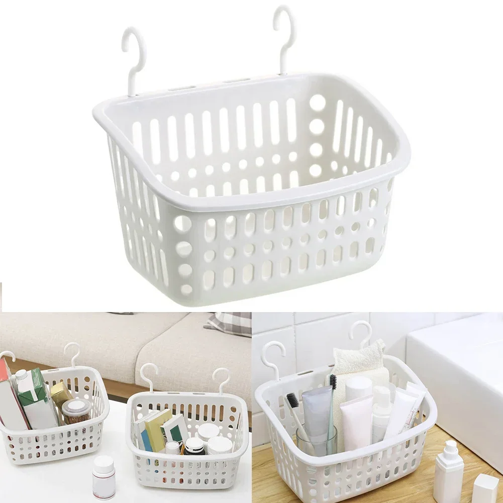 Plastic Hanging Shower Basket With Rotatable Hook Tub Corner Organizer Dorm Tote Hooks Rack Hangable Storage Basket With Hook